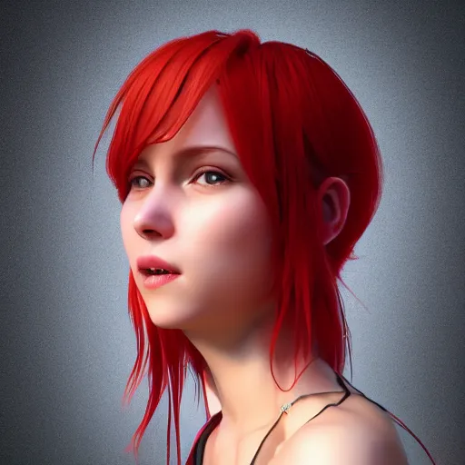 Prompt: a beautiful girl with red hair, happy expression, style of julia razumova, portrait, unreal engine, octane rendering, 8 k, closeup headshot, smooth, trending on artstation, digital illustration,.