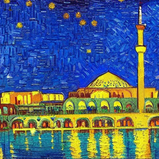 Image similar to painting of esfahan, iran, in the style of van gogh