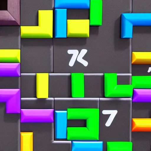 Prompt: puzzle videogame tied to a number 27, unreal engine, top view, colourful blocks, 8k