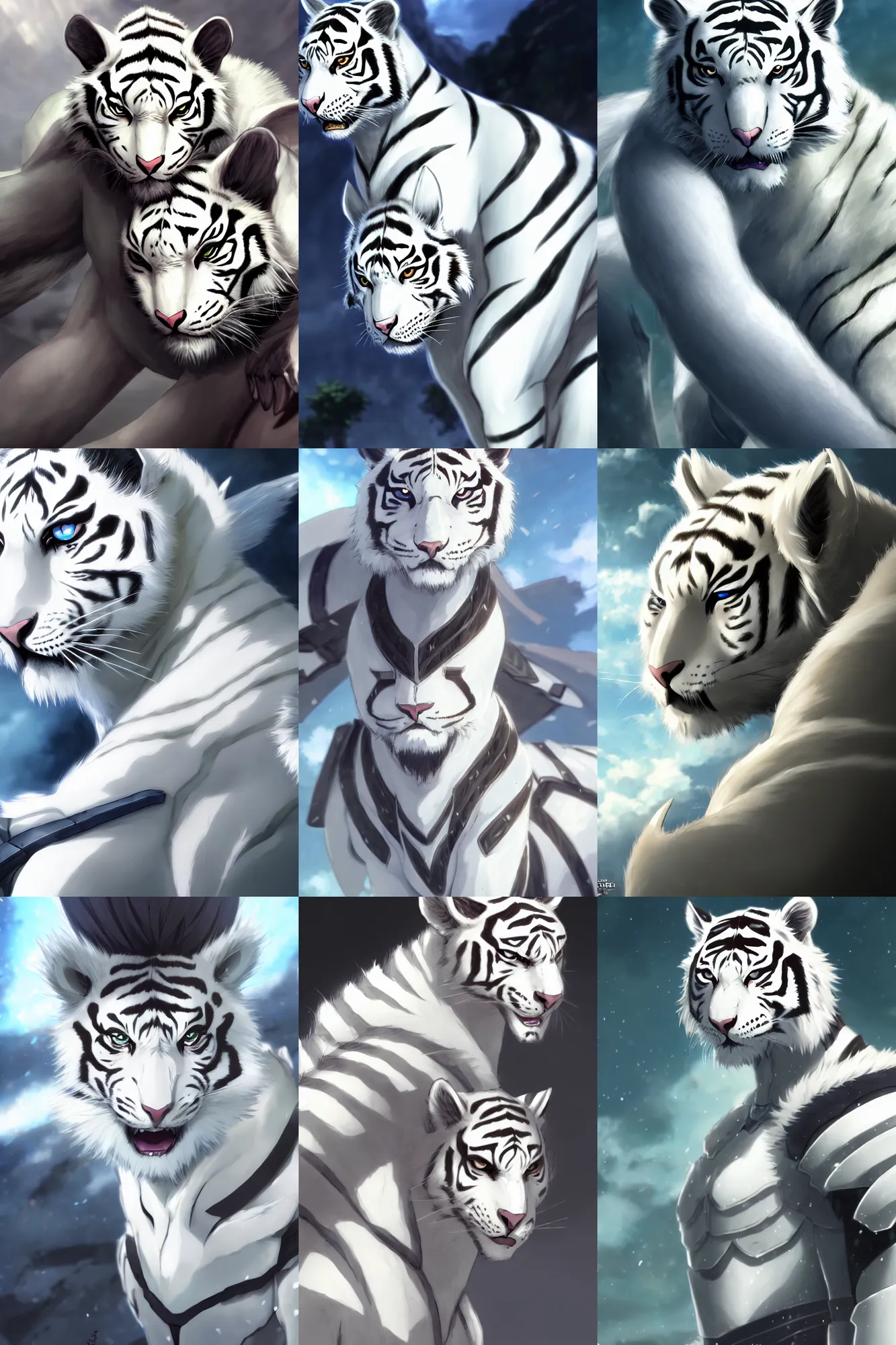 White Tiger With Armor Fursona Anthro Young Boy Stable Diffusion