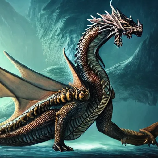 Image similar to Majestic, beautiful dragon made entirely of water, the dragon is composed of clear water, award-winning photography, fantasy concept art, highly detailed