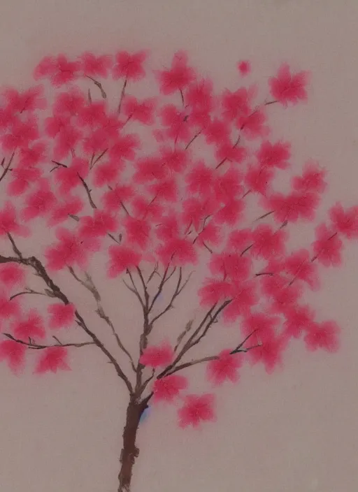 Image similar to a beautiful red-ish and pink-ish deformed sakura painted by an unknown artist, unknown artstyle, unknown date and year, undiscovered