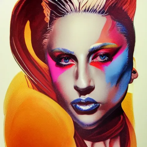 Prompt: detailed details photorealistic pictures lady gaga harley queen full body posse in the style of bob peak and alex ross, gouache and wash paints color, detailed details facial and body and human and environments and proportionate, detailed 5 k details.