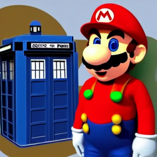 Image similar to super mario dressed as doctor who