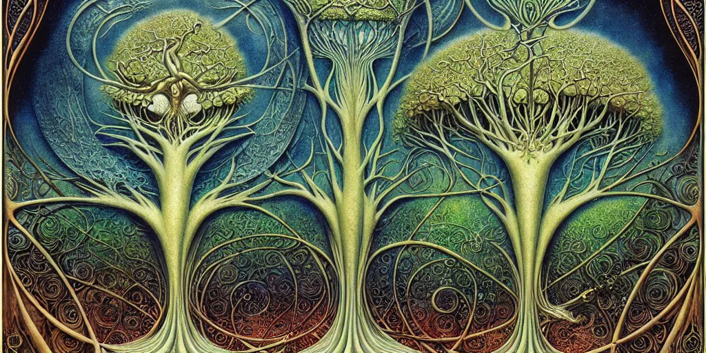 Image similar to tree of life by roger dean and andrew ferez, art forms of nature by ernst haeckel, divine chaos engine, symbolist, visionary, art nouveau, botanical fractal structures, organic, detailed, realistic, surreality