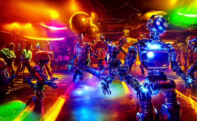 Image similar to robodad dad's cybercore disco rave, highly detailed, extremely high quality, hd, 4 k, 8 k, professional photographer, 4 0 mp, lifelike, top - rated, award winning, cinematic, realistic, detailed lighting, detailed shadows, sharp, no blur, edited, corrected, trending