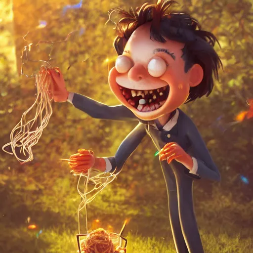 Prompt: a mad scientist in a back yard laughing happily at the spaghetti which is falling from the sky , made by Stanley Artgerm Lau, WLOP, Rossdraws, ArtStation, CGSociety, concept art, cgsociety, octane render, trending on artstation, artstationHD, artstationHQ, unreal engine, 4k, 8k,