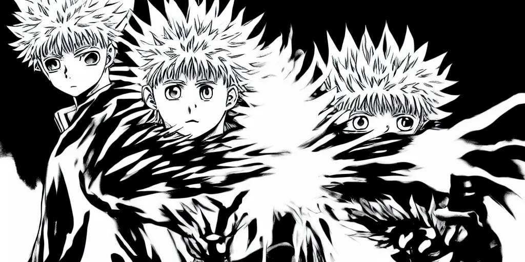 Image similar to killua zoldyck, berserk, 4 k resolution, comic style ， by miura kentaro, ultra detailed,