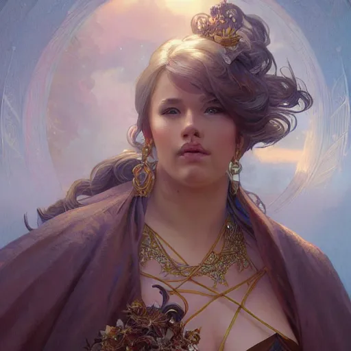 Prompt: portrait of a beautiful thick female, full body, D&D, fantasy, intricate, elegant, highly detailed, digital painting, artstation, concept art, smooth, sharp focus, illustration, art by artgerm and greg rutkowski and alphonse mucha