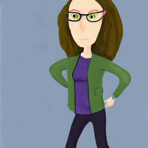 Prompt: portrait of lena headey as amelia from infinity train wearing a grey jumper and blue jeans, art by owen dennis,