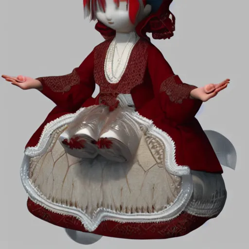 Prompt: cute fumo plush of a courtesan girl from the court of her high imperial majesty of the heavens, stylized brdf, vray