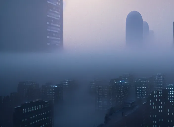 Image similar to glowing alien spheres over the city, fog, rain, volumetric lighting, beautiful, mystique, golden hour, sharp focus, ultra detailed, concept art, gilles beloeil, andy park, jan urschel, dylan cole, noir art house, 4 k, 3 5 mm, fujifilm