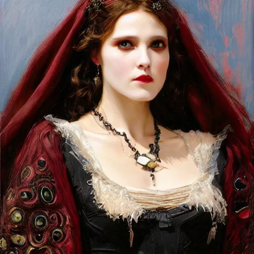 Image similar to portrait of a young women wearing a black cloak, her face is a skull, ultra realistic and highly detailed painting by gaston bussiere and j. c. leyendecker 8 k