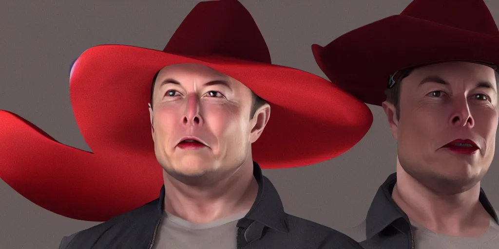 Image similar to 3d render of elon musk wearing a red cowboy hat, octane, 4k