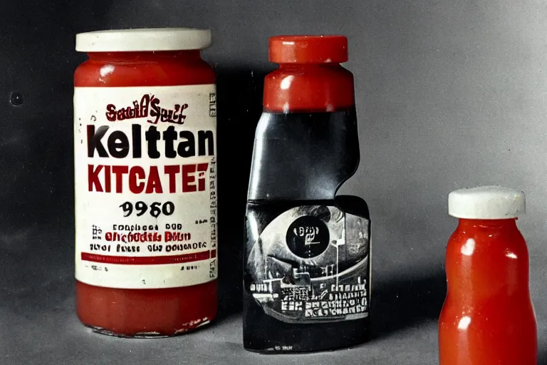 Image similar to a bottle of ketchup from 1960 in outer space