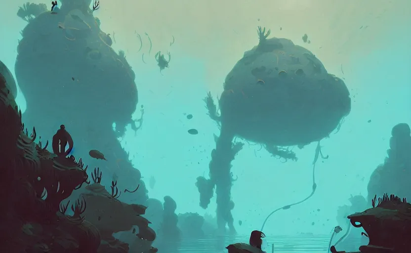 Image similar to celtic naturepunk underwater by atey ghailan, by greg rutkowski, by simon stalenhag, by greg tocchini, by james gilleard, by joe fenton, by kaethe butcher dynamic lighting, gradient light blue, brown, blonde cream and white color scheme, grunge aesthetic