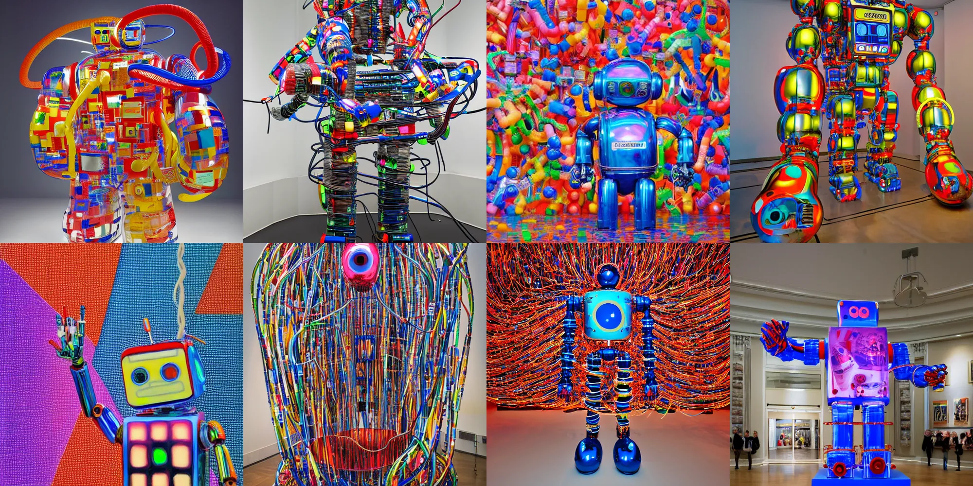 Prompt: robot made from tubes and wires, bright brush strokes, by jeff koons, by james jean