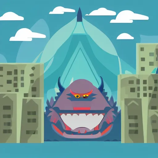 Image similar to kaiju fighting a one eyed ogre modern flat design style illustration with line elements