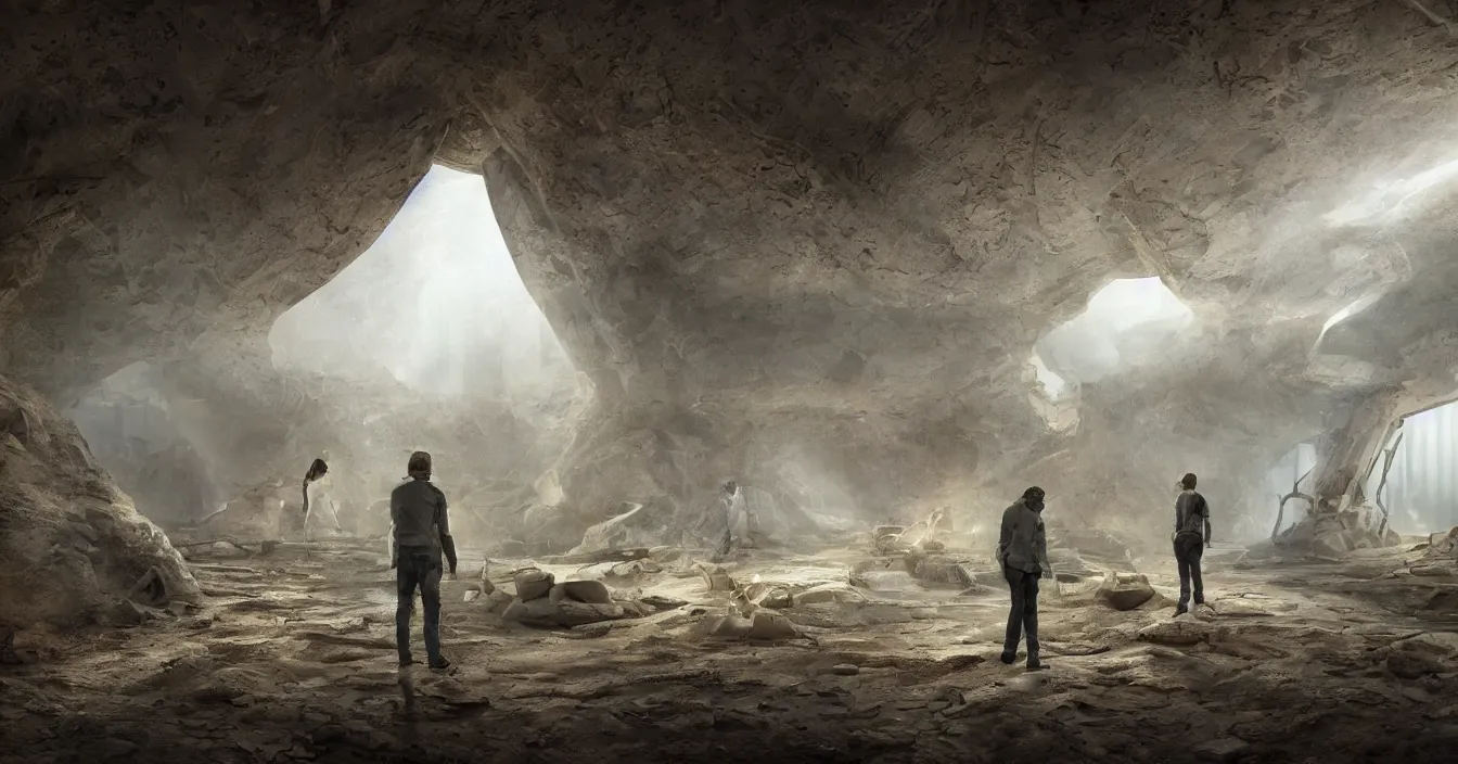 Prompt: focus on futuristic archaeologist excavating buried huge alien spaceship, in the hidden room in egypt pyramid, reflections, volumetric light in rain, horror atmosphere, visual fidelity and plasticity, deep depth, defocus, in style of james paick, rendered in vray, raytracing, raymarching