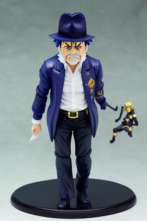 Image similar to still high quality figurine of president lula as jotaro, tsurime eyes, tareme eyes, personification, dynamic pose, detailed product photo, featured on amiami, tone mapped, beautiful composition, 8 5 mm, f. 1 4