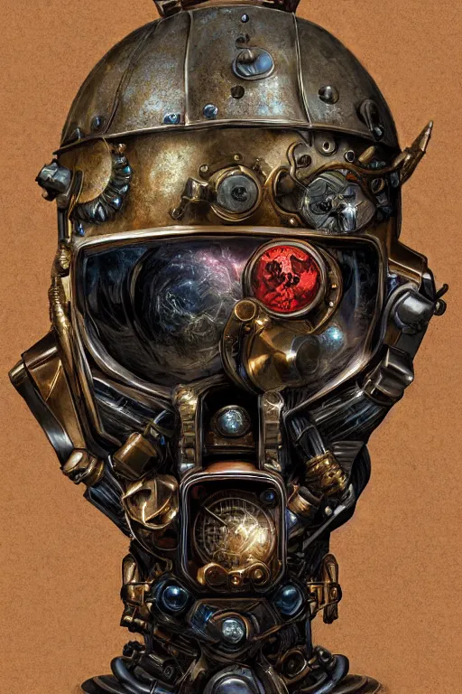 Image similar to steampunk helmet fantasy art mask robot ninja stylized digital illustration sharp focus, elegant intricate digital painting artstation concept art global illumination ray tracing advanced technology chaykin howard and campionpascale and cooke darwyn and davis jack