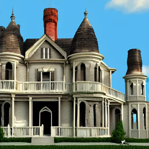 Prompt: a 3 d render of a haunted mansion