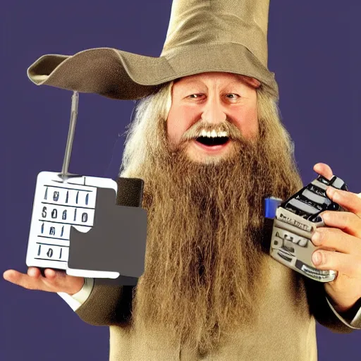 Image similar to wizard holding a calculator