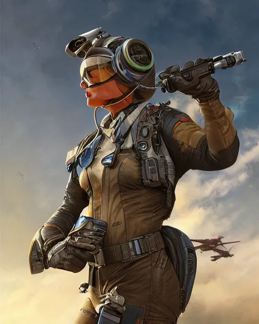 Prompt: The Maverick Fighter Pilot Apex Legends character digital illustration portrait design by, Mark Brooks and Brad Kunkle detailed, gorgeous lighting, wide angle dynamic portrait