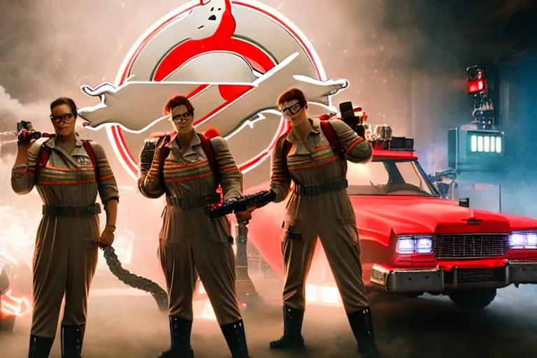 Image similar to film still of the ghostbusters capturing godzilla in the new ghostbusters king of the monsters movie
