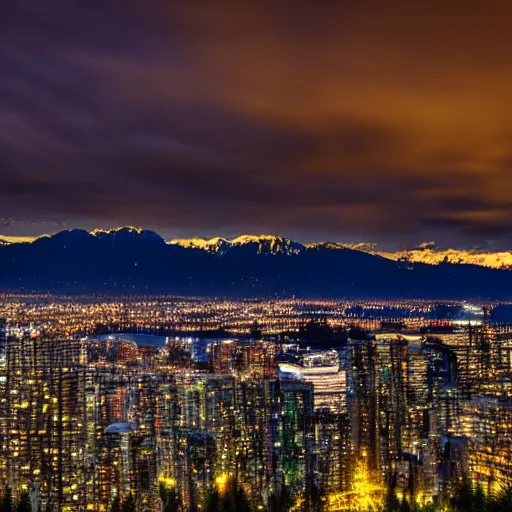 Prompt: vancouver bc canada at night, neon 8 k photo realistic
