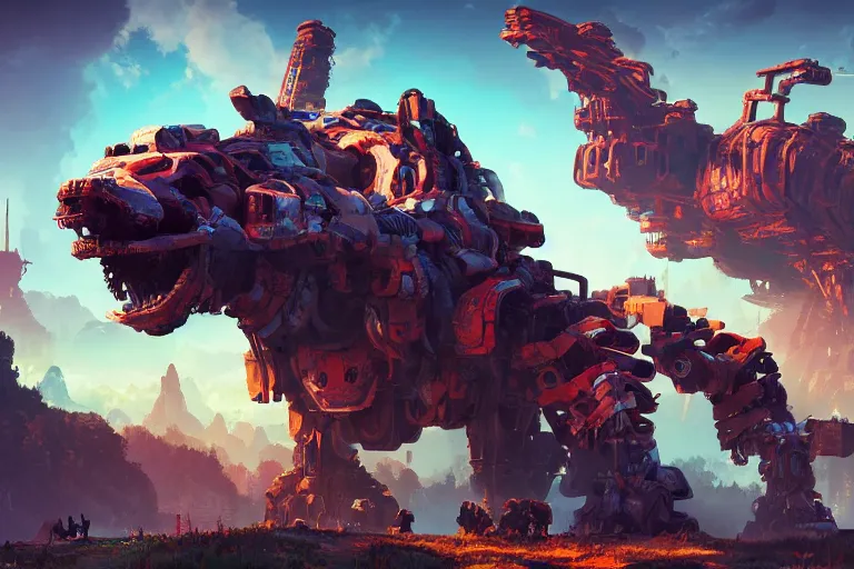 Image similar to tideripper machine mecanical creature robot of horizon forbidden west horizon zero dawn radiating a glowing aura global illumination ray tracing hdr fanart arstation by ian pesty and alena aenami artworks in 4 k