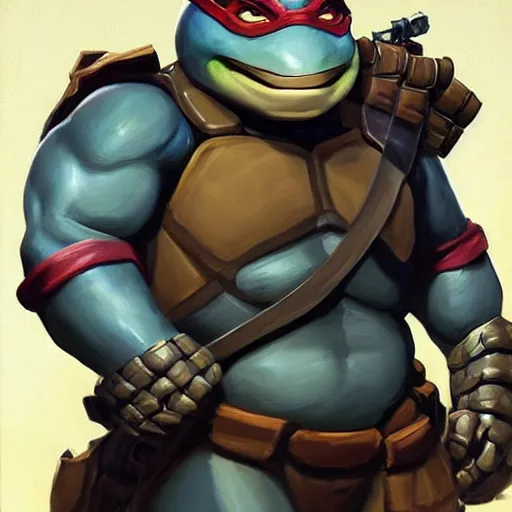 Image similar to greg manchess portrait painting of armored teenage mutant ninja turtles as overwatch character, medium shot, asymmetrical, profile picture, organic painting, sunny day, matte painting, bold shapes, hard edges, street art, trending on artstation, by huang guangjian and gil elvgren and sachin teng