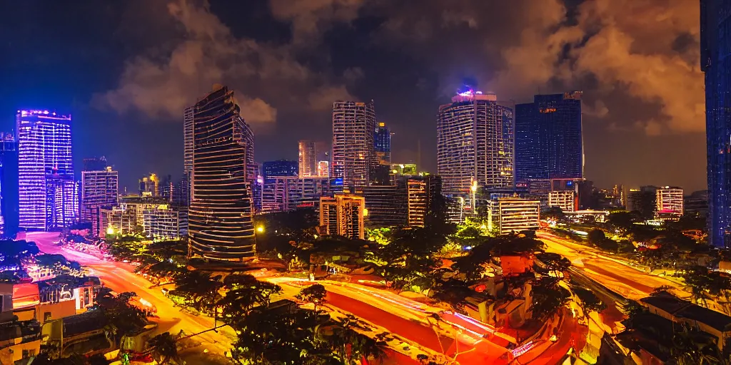 Prompt: colombo sri lankan city, night, synthwave, cyberpunk, rule of thirds