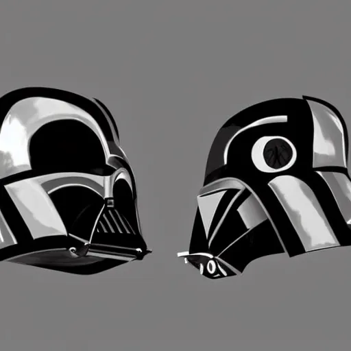 Image similar to a mix of darth vader's helmet and storm troopers helmet. concept art, trending on art station.