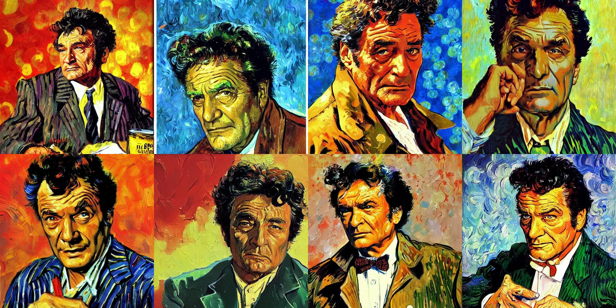 Prompt: a painting of Columbo by Arthur Suydam, trending on artstation, impressionist style, van gogh