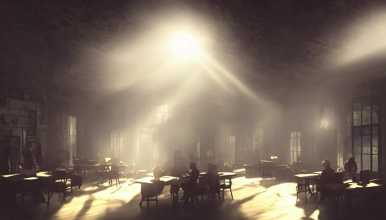 Image similar to a victorian internet cafe, volumetric light, morning light, cinematic photo, epic scene