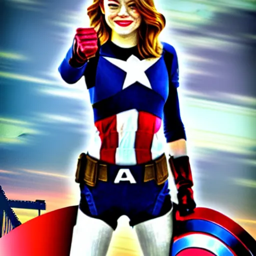 Image similar to Emma Stone as captain America