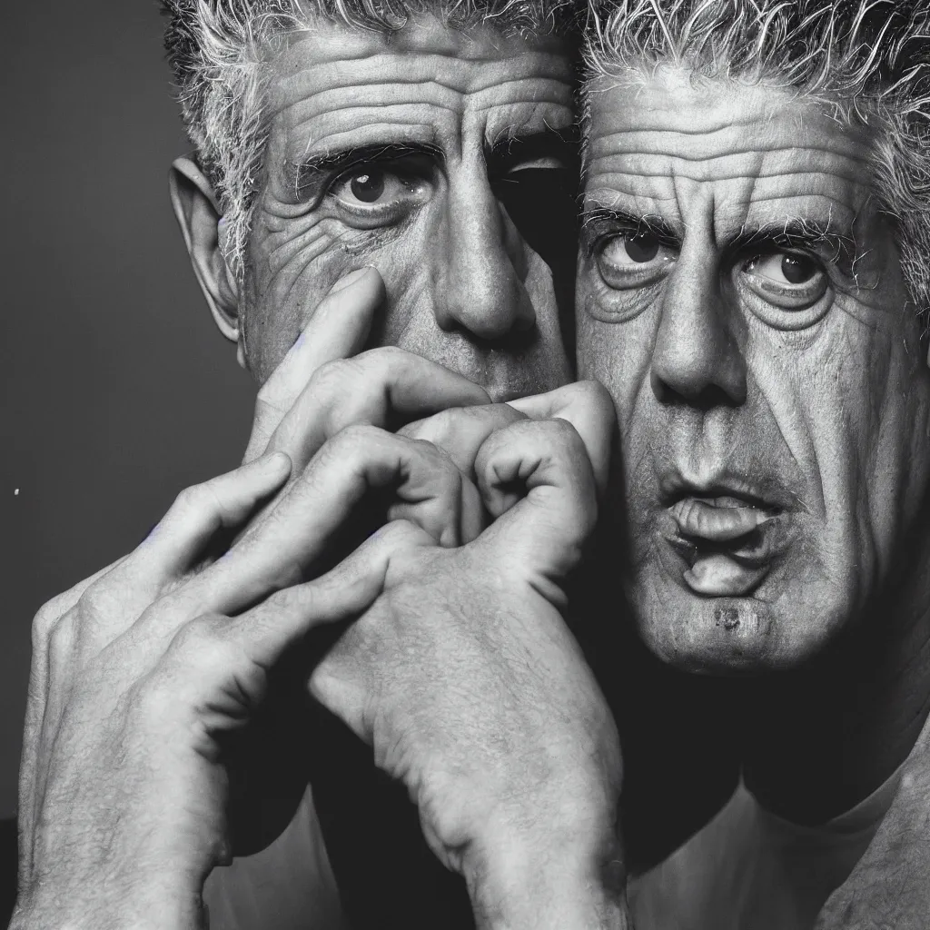 Image similar to portrait of Anthony Bourdain by Yousuf Karsh, 50mm, pentax, film