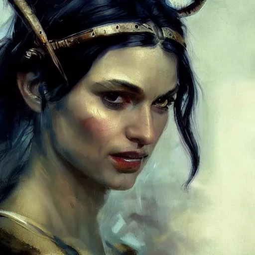 Prompt: an close up oil drawing of a gipsy tiefling in style of witcher, renaissance painting, art by anders zorn, wonderful masterpiece by greg rutkowski, expressive brush strokes, beautiful cinematic light, american romanticism by greg manchess, jessica rossier fantasy art, concept art, official art, hd mod