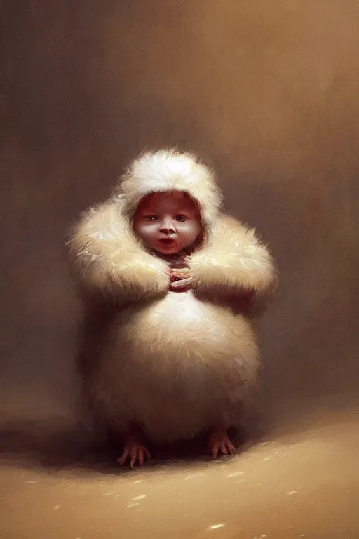 Prompt: a beautiful painting of a cute baby creature from the thing movie and dragon ball, painting by louis remy mignot and ponyo, greg rutkowski, ilya repin, nice lighting, smooth tiny details, soft and clear shadows, low contrast, perfect