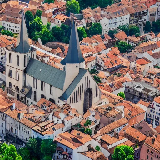 Prompt: an aerial photograph of an 800 meter high church in a medieval city