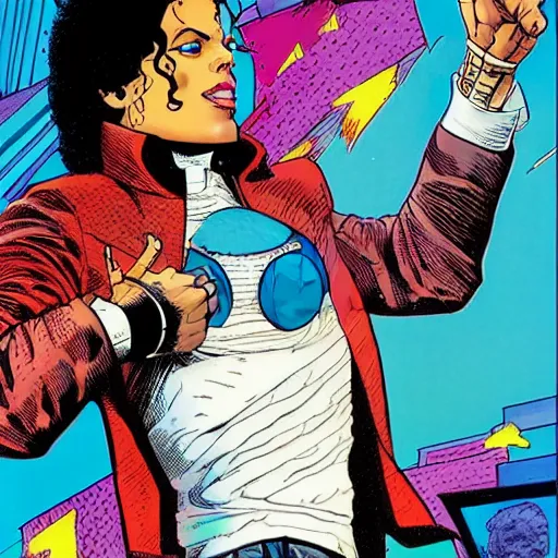 Prompt: dynamic macro head portrait of beautiful michael jackson super hero in white sequined jacket by john romita sr and cory walker and ryan ottley and jack kirby and barry windsor - smith, comic, illustration, photo real