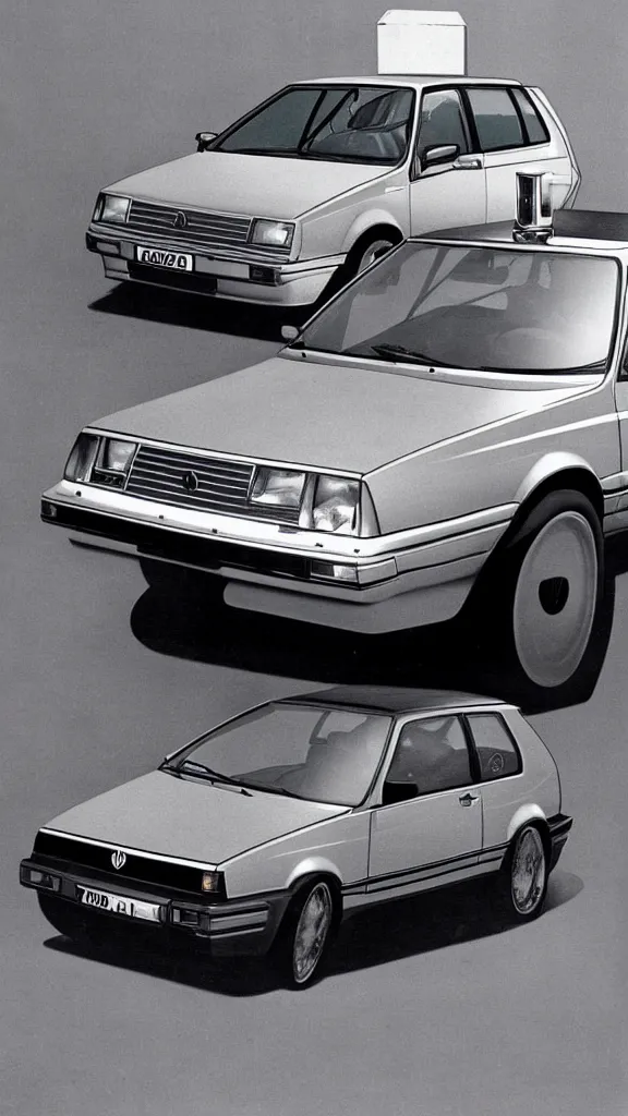 Prompt: 1 9 8 0 s vw golf, made out of reflective chrome