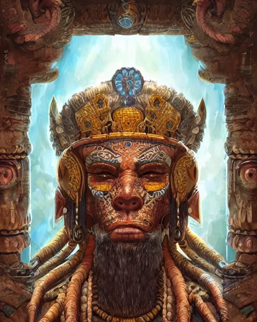 Prompt: digital painting of ah puch, mayan god by filipe pagliuso and justin gerard, symmetric, fantasy, highly detailed, realistic, intricate, portrait, sharp focus, tarot card