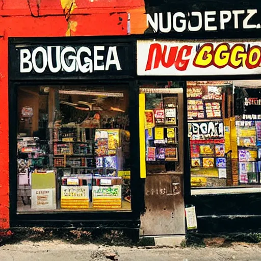 Prompt: bodega with sign saying “ bodega nugg ”