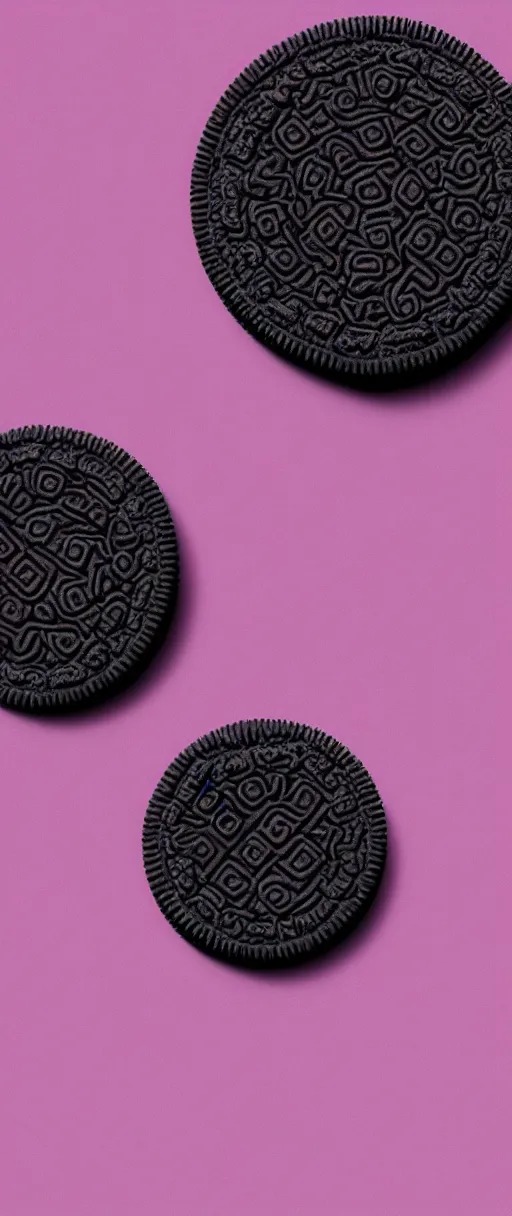 Image similar to octane render of an oreo, three point lighting, pink to blue gradient backround, hyper realistic