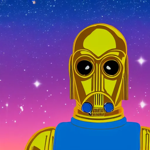 Prompt: image portrait of Simpson as C3PO in star wars, background blue sky puffy clouds cinematic 4k