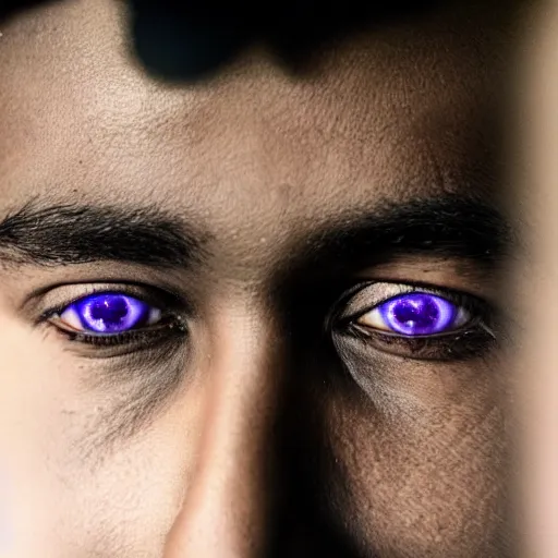 Image similar to a black human shadow with purple eyes