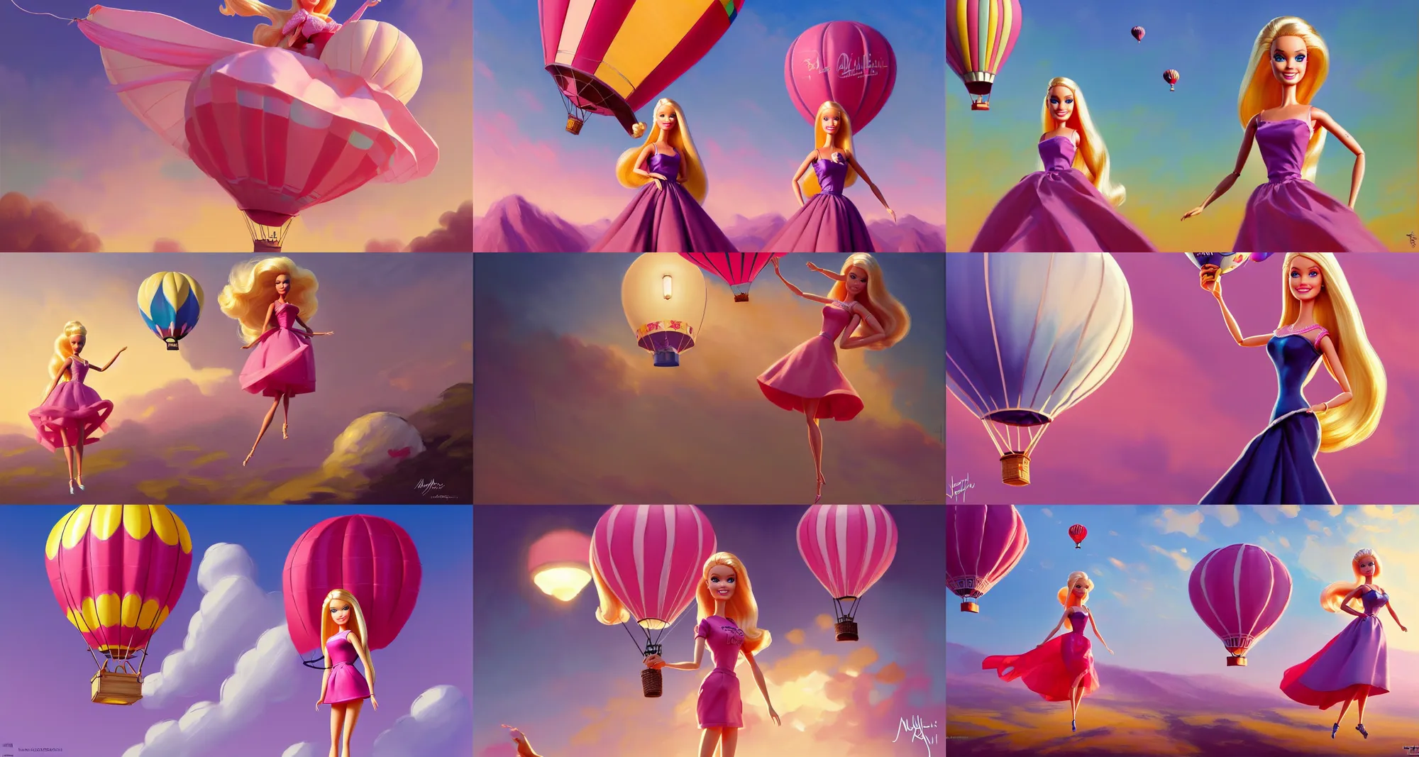 Prompt: barbie as a hot air balloon, animation pixar style, shaded lighting poster by magali villeneuve, artgerm, jeremy lipkin and michael garmash, rob rey and kentaro miura style, trending on art station