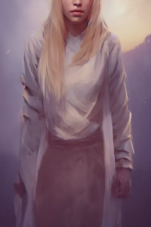 Image similar to a fancy portrait of a young blond girl by greg rutkowski, sung choi, mitchell mohrhauser, maciej kuciara, johnson ting, maxim verehin, peter konig, 8 k photorealistic, cinematic lighting, hd, high details, dramatic, atmosphereric, trending on artstation